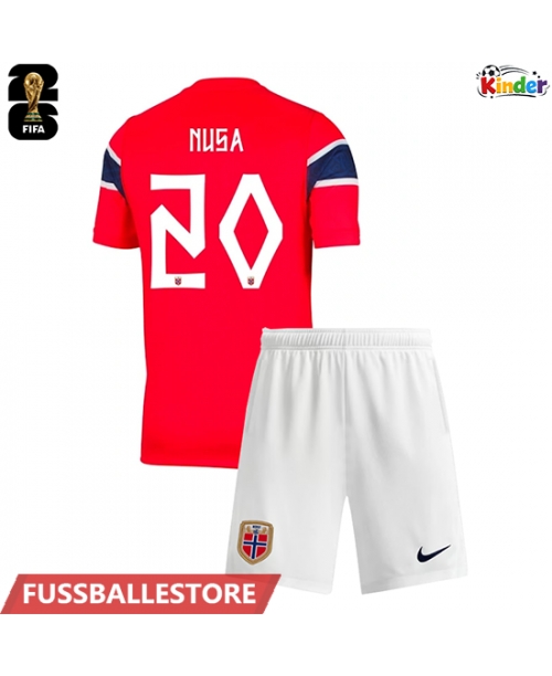 Günstige Norwegen Antonio Nusa #20 Heimtrikotsatz Kinder WM 2026 Kurzarm (+ Kurze Hosen)